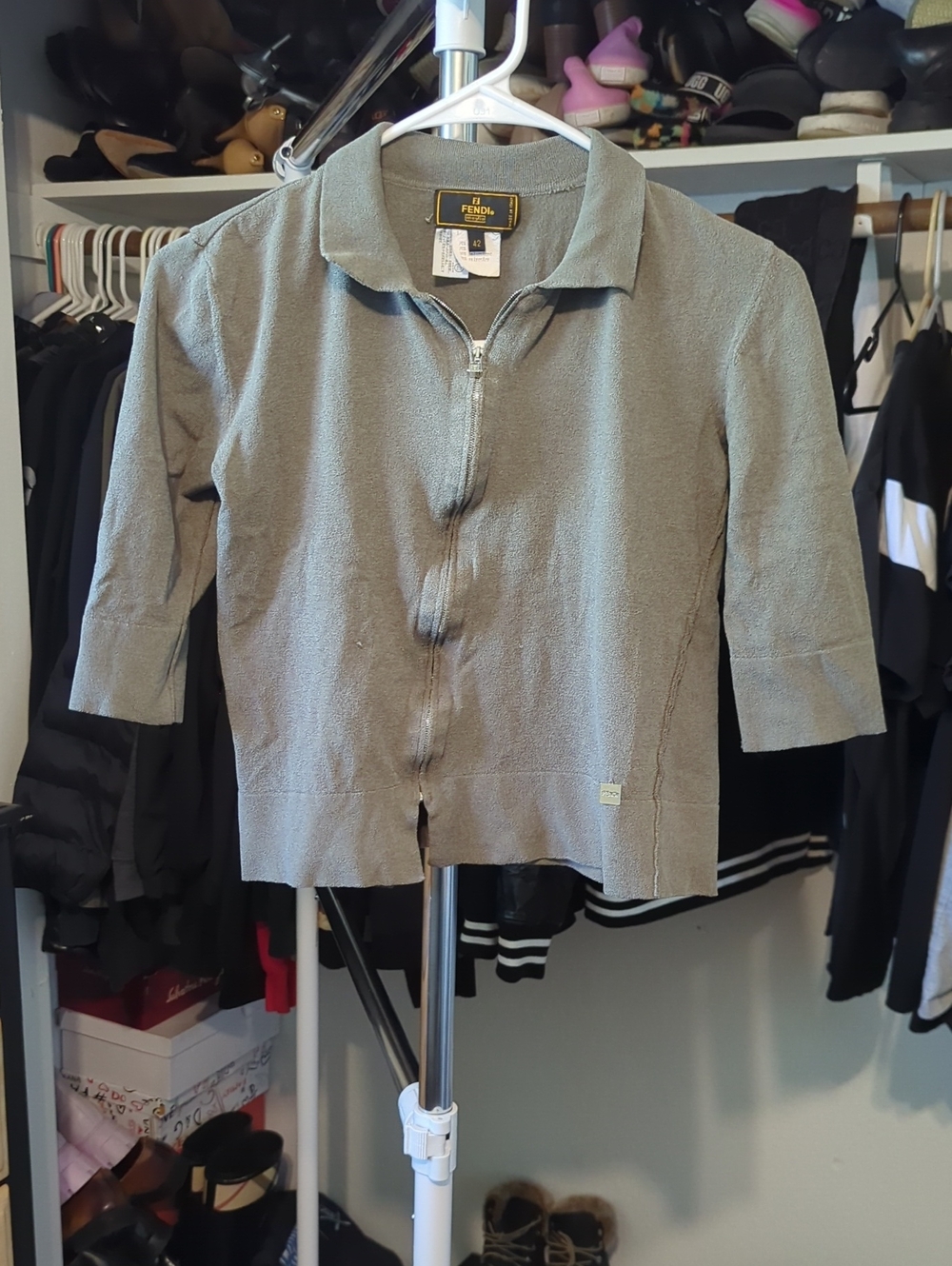 Authentic Fendi Toupe Zip Crop Sweater Size XS